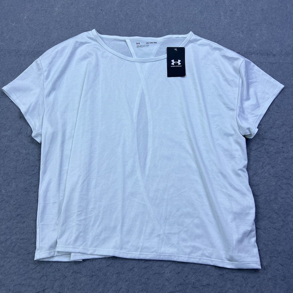 Under Armour Top Womens XXL White Tech Vent Short Sleeve‎ Loose Cut Out Back